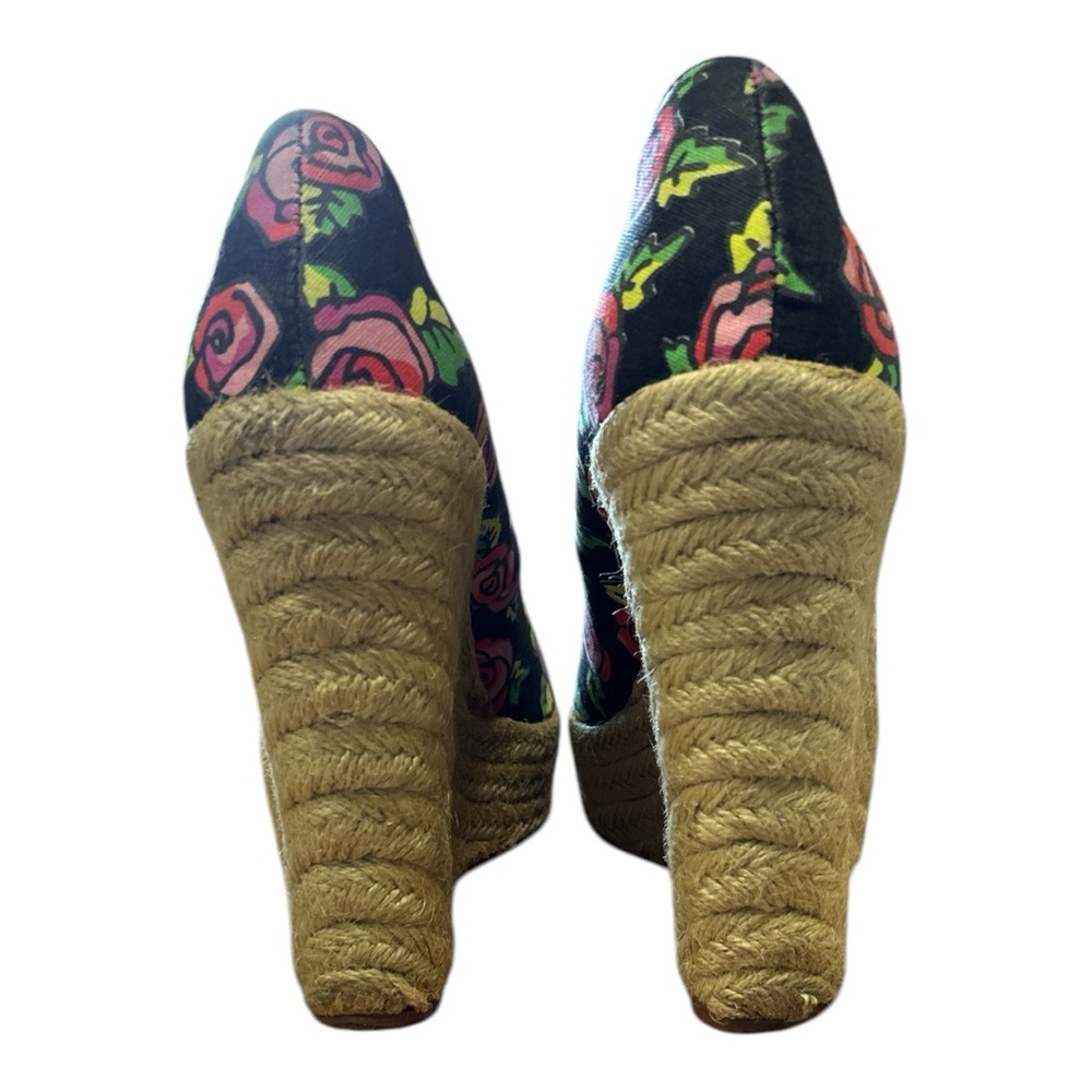 Betsey Johnson Rose Floral Platform Espadrille Wedge Peep Toe Y2K Retro Sz  10 - Picture 12 of 13